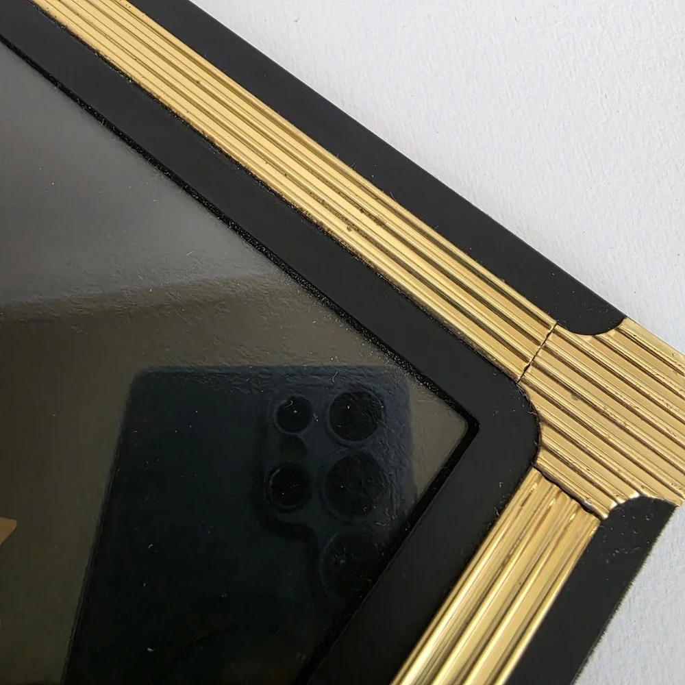 Solid Brass Double Photo Frame Black Gold Finish 5x7‎ Lacquer Coated Art Deco